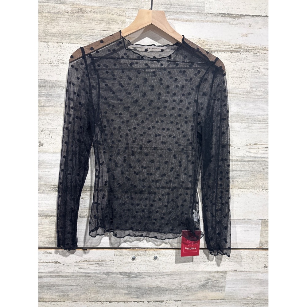 Verdusa Sheer Mesh Top Women Medium Black Polka Dot Mock Neck Goth NWT